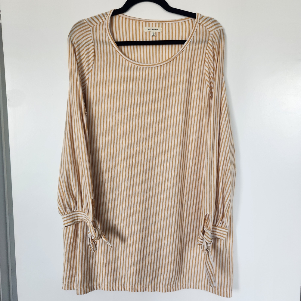 Max Studio Mustard and White Striped Top